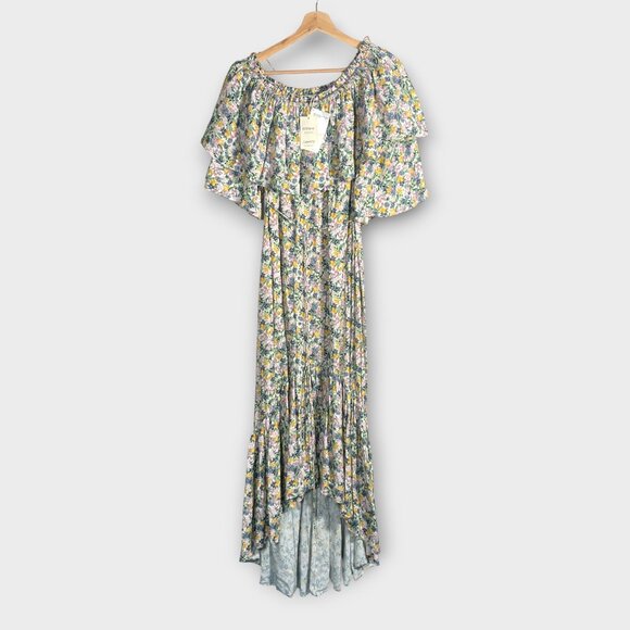 Mango MNG Off One Shoulder Dress Sz SMALL Floral Ruffle Tie Belt NEW - Picture 3 of 14